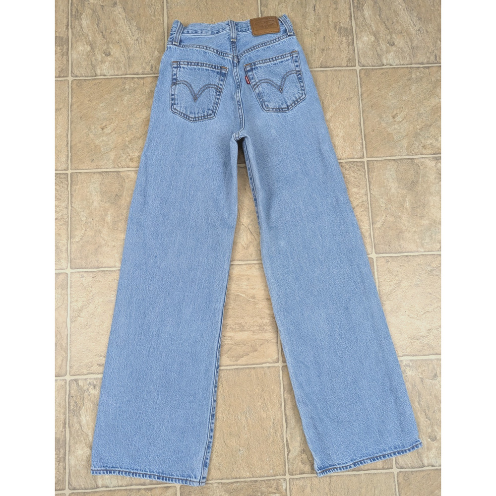 Levi Jeans sz 23 Ribcage Wide Leg denim blue high rise no stretch women 2834 - Picture 4 of 7